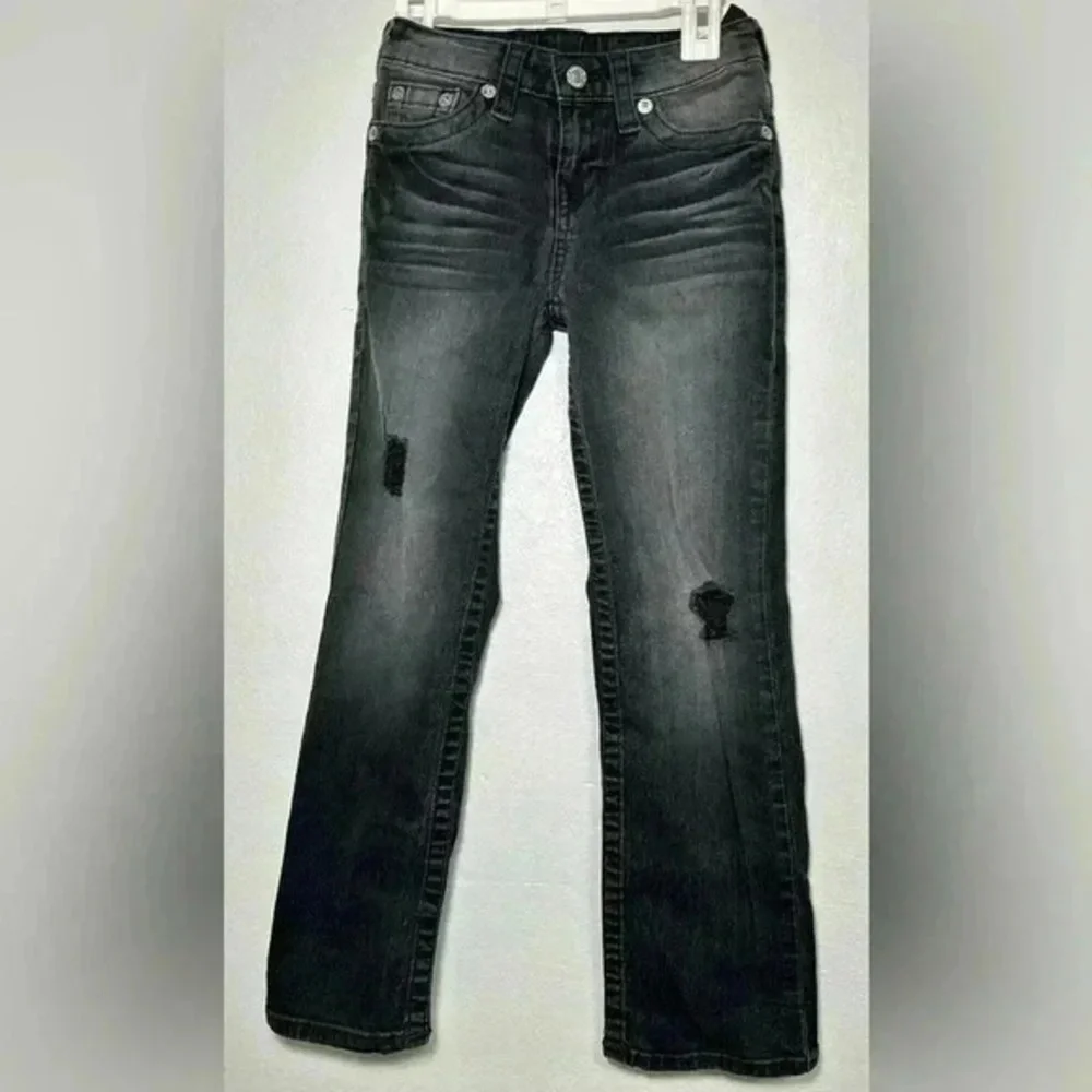 True Religion Jeans Kids Size 7 Black Gray Straight Leg Flap Pockets jeans